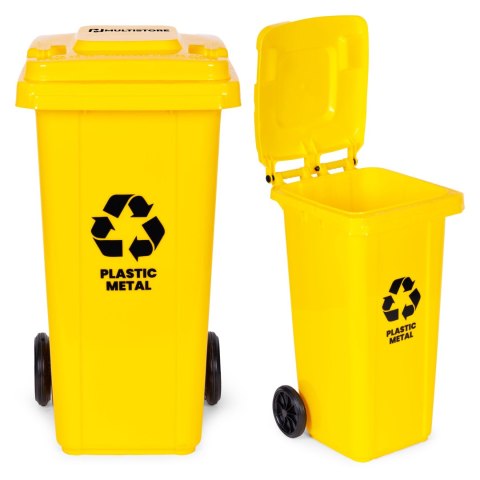 Kosz na smieci pojemnik 120L kubeł śmietnik żółty plastik gumowe koła MULTISTORE