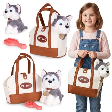 Pluszowy piesek w torebce husky maskotka dla dziecka + szczotka do pielęgnacji MULTISTORE