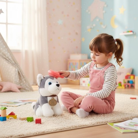 Pluszowy piesek w torebce husky maskotka dla dziecka + szczotka do pielęgnacji MULTISTORE