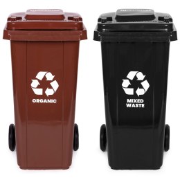 Zestaw 2 koszy na śmieci pojemniki 2x120L czarny brązowy odpady zmieszane BIO gumowe koła MULTISTORE