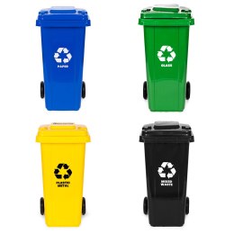 Zestaw 4 koszy na śmieci pojemniki 4x120L niebieski zielony żółty czarny makulatura szkło plastik odpady zmieszane gumowe koła MULTISTORE