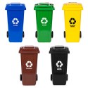 Zestaw 5 koszy na śmieci pojemniki 5x120L niebieski zielony żółty czarny brązowy makulatura szkło plastik odpady zmieszane BIO g MULTISTORE