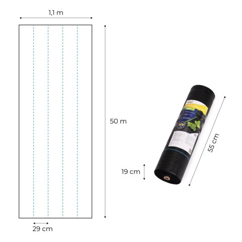 Agrowłóknina czarna agrotkanina UV 135g mata antychwastowa 1,1x50m kołki MulltiGarden MultiGarden