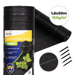 Agrowłóknina czarna agrotkanina UV 150g mata antychwastowa 1,6x50m kołki MulltiGarden MultiGarden