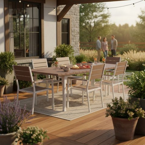 Stół ogrodowy rozkładany 180-240 cm do 12 os. stal HDPE beżowy MultiGarden MultiGarden
