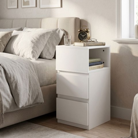 Szafka nocna z oświetleniem LED stolik do sypialni 2 szuflady biała ModernHome ModernHome