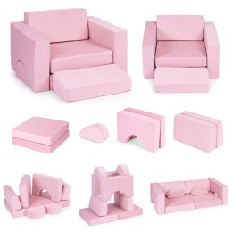 Fotel modułowy dla dzieci DIY 8 miękkich poduch składany - rożowy ECOTOYS ECOTOYS