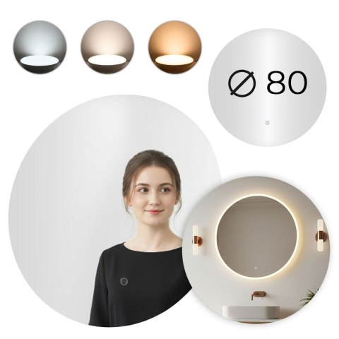 Lustro łazienkowe LED okrągłe ścienne 80 cm 3 barwy włącznik dotykowy ModernHome ModernHome