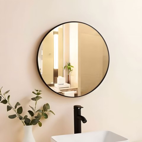 Okrągłe lustro ścienne 60 cm wiszące nowoczesne czarna rama aluminium ModernHome ModernHome