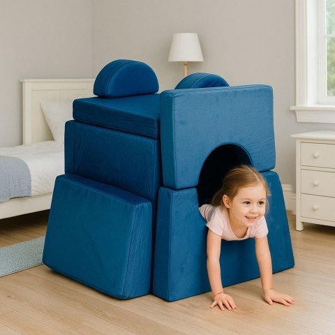 Sofa składana modułowa dla dzieci duża 2-osobowa DIY 10 miękkich poduch - niebieska ECOTOYS ECOTOYS