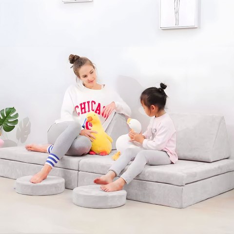 Sofa składana modułowa dla dzieci duża 2-osobowa DIY 10 miękkich poduch - szara ECOTOYS ECOTOYS