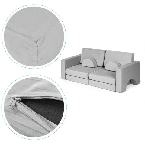 Sofa składana modułowa dla dzieci duża 2-osobowa DIY 10 miękkich poduch - szara ECOTOYS ECOTOYS