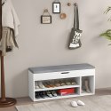 Szafka na buty z szarą poduszką i otwieranym siedziskiem 3 półki biała ModernHome ModernHome