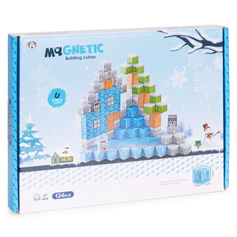 Klocki magnetyczne konstrukcyjne dla dzieci zestaw 124 elementów - zima MULTISTORE