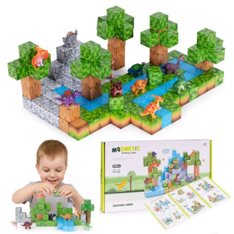 Klocki magnetyczne konstrukcyjne zestaw dla dzieci 142 elementy sześciany dinozaury MULTISTORE