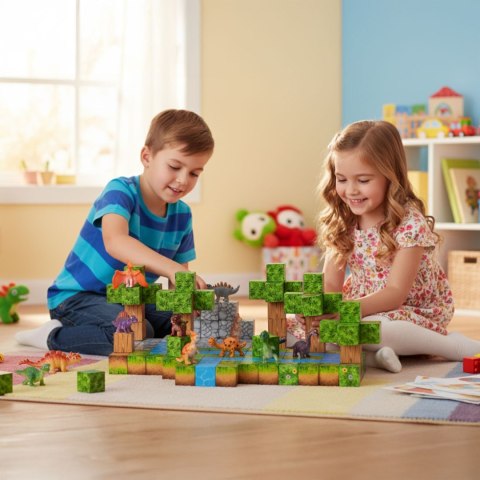 Klocki magnetyczne konstrukcyjne zestaw dla dzieci 142 elementy sześciany dinozaury MULTISTORE