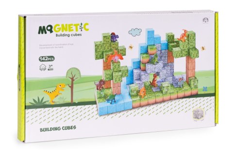 Klocki magnetyczne konstrukcyjne zestaw dla dzieci 142 elementy sześciany dinozaury MULTISTORE
