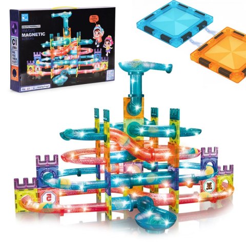 Klocki magnetyczne tor kulkowy LED klocki konstrukcyjne kulodrom 166 elementów MULTISTORE