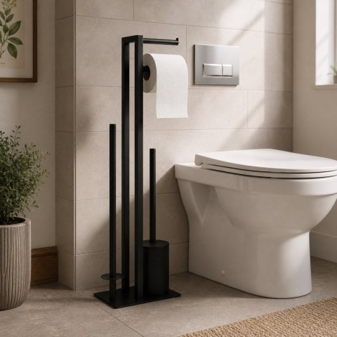 Stojak łazienkowy na papier toaletowy z uchwytem i szczotką do WC czarny ModernHome ModernHome