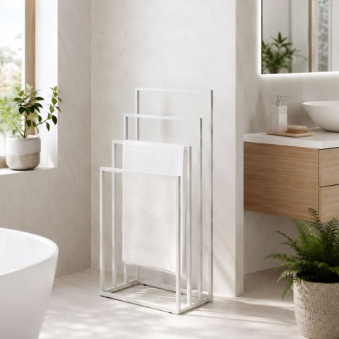 Stojak na ręczniki wieszak wolnostojący metalowy 4 ramiona biały ModernHome ModernHome