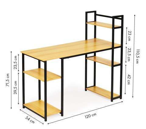 Biurko komputerowe biurowe stół + regał półki loft jasny dąb ModernHome ModernHome Biurko komputerowe biurowe stół + regał półki loft jasny dąb ModernHome ModernHome