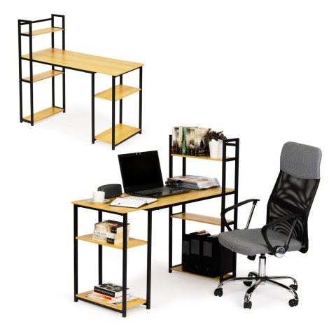 Biurko komputerowe biurowe stół + regał półki loft jasny dąb ModernHome ModernHome Biurko komputerowe biurowe stół + regał półki loft jasny dąb ModernHome ModernHome