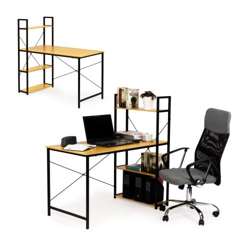 Biurko komputerowe drewniane regał z półkami loft ModernHome Biurko komputerowe drewniane regał z półkami loft ModernHome