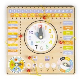 Drewniana tablica manipulacyjna kalendarz zegar ECOTOYS ECOTOYS