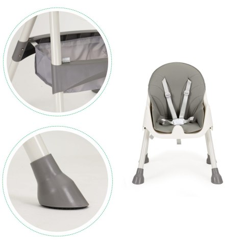 Krzesełko fotelik do karmienia 2w1 pasy 5 punktowe ECOTOYS szare ECOTOYS Krzesełko fotelik do karmienia 2w1 pasy 5 punktowe ECOTOYS szare ECOTOYS