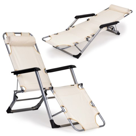 Leżak fotel ogrodowy plażowy składany 2w1 leżanka beżowy MultiGarden MultiGarden Leżak fotel ogrodowy plażowy składany 2w1 leżanka beżowy MultiGarden MultiGarden