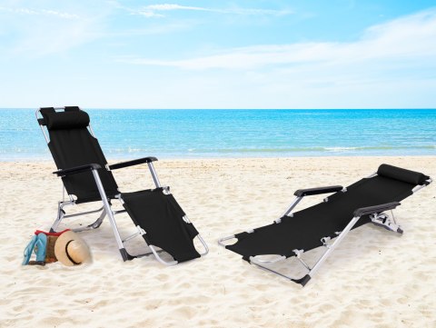 Leżak fotel ogrodowy plażowy składany 2w1 leżanka czarny MultiGarden MultiGarden Leżak fotel ogrodowy plażowy składany 2w1 leżanka czarny MultiGarden MultiGarden