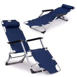 Leżak fotel ogrodowy plażowy składany 2w1 leżanka niebieski MultiGarden MultiGarden