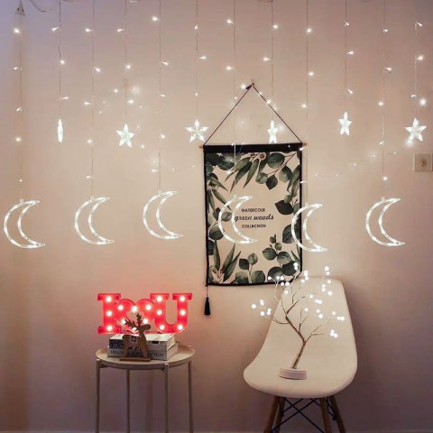 Lampki księżyce gwiazdki świąteczne światełka kurtyna 96LED MULTISTORE Lampki księżyce gwiazdki świąteczne światełka kurtyna 96LED MULTISTORE
