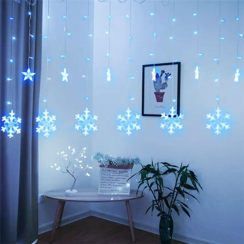 Lampki płatki śniegu gwiazdki świąteczne światełka kurtyna 138LED MULTISTORE Lampki płatki śniegu gwiazdki świąteczne światełka kurtyna 138LED MULTISTORE