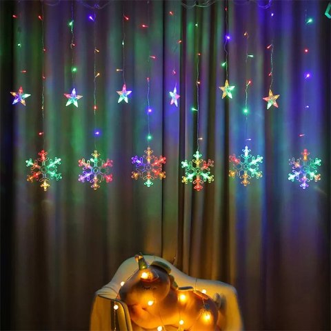 Lampki płatki śniegu gwiazdki świąteczne światełka kurtyna 138LED MULTISTORE Lampki płatki śniegu gwiazdki świąteczne światełka kurtyna 138LED MULTISTORE