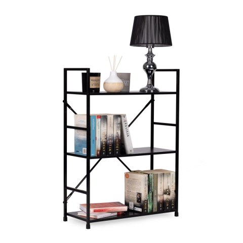 Regał drewniany metalowa rama szeroki LOFT 3 półki czarny ModernHome ModernHome Regał drewniany metalowa rama szeroki LOFT 3 półki czarny ModernHome ModernHome
