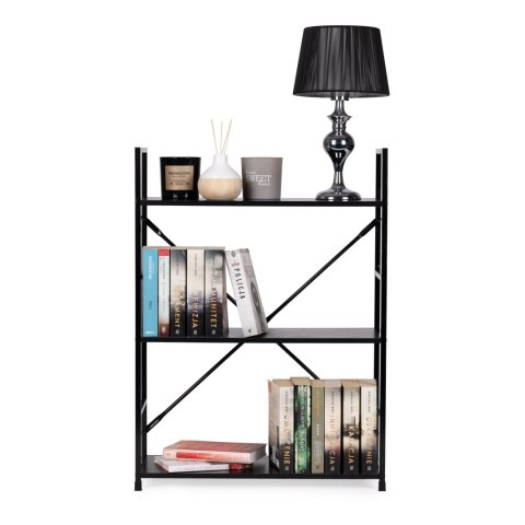 Regał drewniany metalowa rama szeroki LOFT 3 półki czarny ModernHome ModernHome Regał drewniany metalowa rama szeroki LOFT 3 półki czarny ModernHome ModernHome