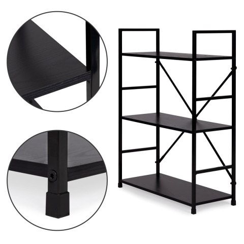 Regał drewniany metalowa rama szeroki LOFT 3 półki czarny ModernHome ModernHome Regał drewniany metalowa rama szeroki LOFT 3 półki czarny ModernHome ModernHome