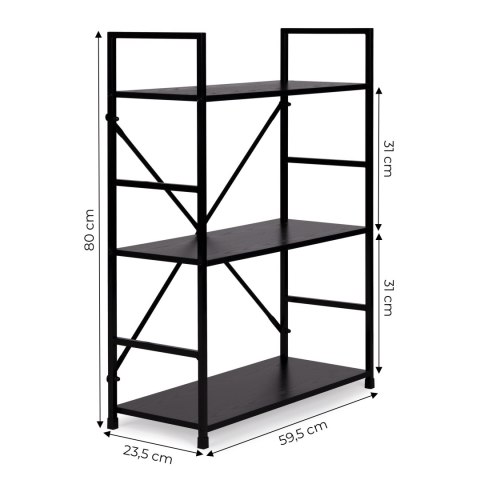 Regał drewniany metalowa rama szeroki LOFT 3 półki czarny ModernHome ModernHome Regał drewniany metalowa rama szeroki LOFT 3 półki czarny ModernHome ModernHome