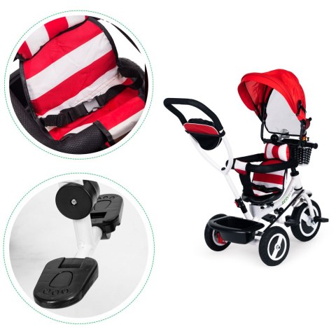 Rower trójkołowy obracany daszek wytrzymałe gumowe koła czerwony ECOTOYS ECOTOYS Rower trójkołowy obracany daszek wytrzymałe gumowe koła czerwony ECOTOYS ECOTOYS