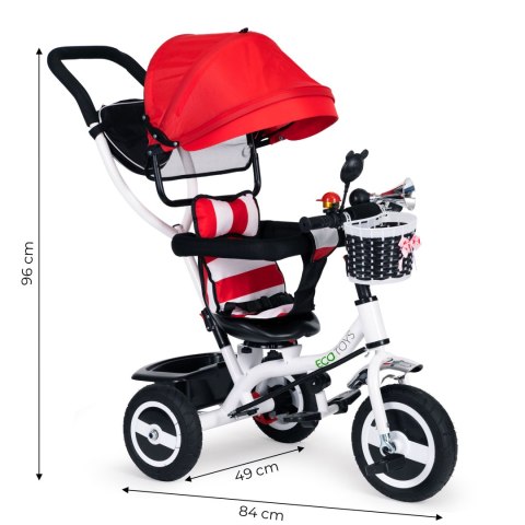 Rower trójkołowy obracany daszek wytrzymałe gumowe koła czerwony ECOTOYS ECOTOYS Rower trójkołowy obracany daszek wytrzymałe gumowe koła czerwony ECOTOYS ECOTOYS