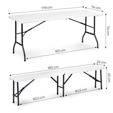 Zestaw cateringowy stół bankietowy 180cm 2 ławki biały ModernHome ModernHome Zestaw cateringowy stół bankietowy 180cm 2 ławki biały ModernHome ModernHome