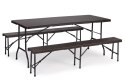 Zestaw cateringowy stół bankietowy 180 cm 2 ławki ratan brąz ModernHome ModernHome