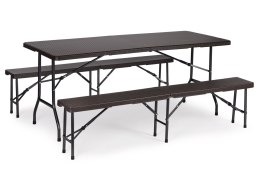 Zestaw cateringowy stół bankietowy 180 cm 2 ławki ratan brąz ModernHome ModernHome