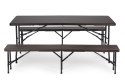 Zestaw cateringowy stół bankietowy 180 cm 2 ławki ratan brąz ModernHome ModernHome