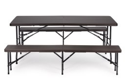 Zestaw cateringowy stół bankietowy 180 cm 2 ławki ratan brąz ModernHome ModernHome