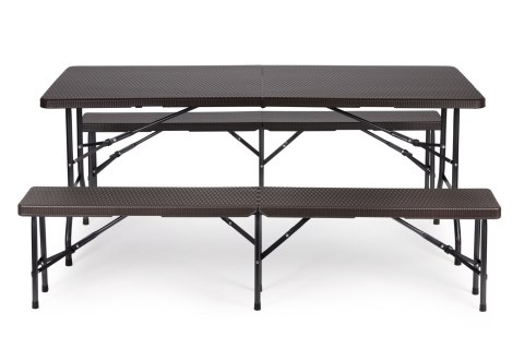 Zestaw cateringowy stół bankietowy 180 cm 2 ławki ratan brąz ModernHome ModernHome Zestaw cateringowy stół bankietowy 180 cm 2 ławki ratan brąz ModernHome ModernHome