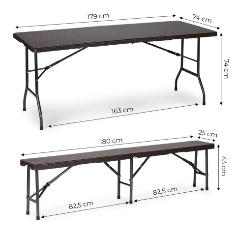 Zestaw cateringowy stół bankietowy 180 cm 2 ławki ratan brąz ModernHome ModernHome Zestaw cateringowy stół bankietowy 180 cm 2 ławki ratan brąz ModernHome ModernHome
