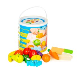 Drewniane warzywa i owoce do krojenia 13 elementów + wiaderko MULTISTORE