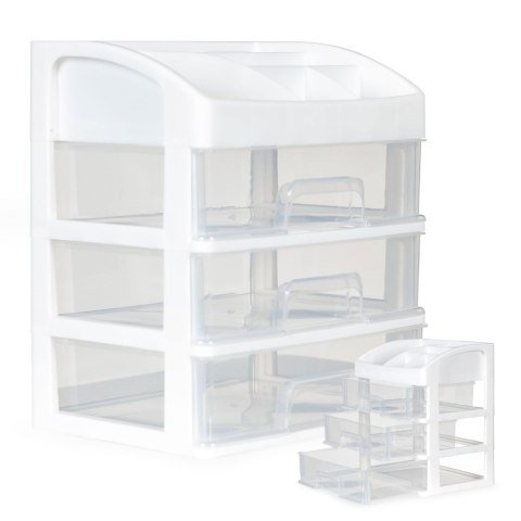 Organizer na kosmetyki z szufladami i przegrodami - biały ModernHome Organizer na kosmetyki z szufladami i przegrodami - biały ModernHome
